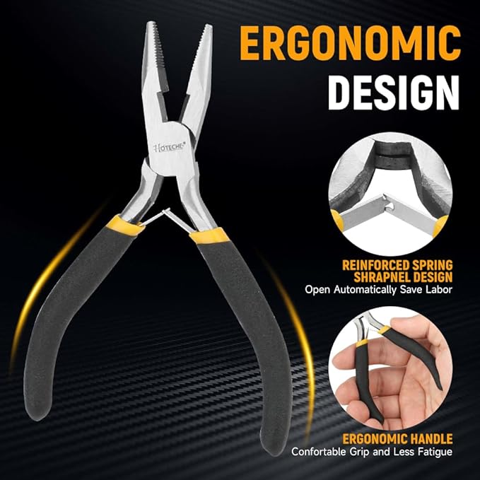 HOTECHE 4.5-Inch 4PCS Mini Pliers Set - Professional Cr-V Steel Precision Tools with Non-Slip Grips - Includes Combination, Long Nose, Diagonal & End Cutting Pliers for Electronics, Jewelry & Crafts