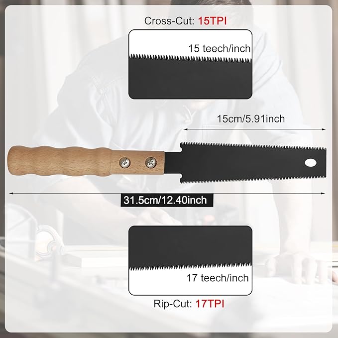 6 Inch Flush Cut Saw, Double-sided Fine Teeth Wood Pull Saw for Hardwood & Softwood Woodworking Trim (15/17TPI)