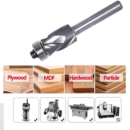 Compression Top Bearing Flush Trim Router Bit 1/4 Shank - 1/2" Cutting Dia, 3/4??Cut Height, Carbide Spiral Up-Down Pattern Template Flush Cut Router Bit, for Wood Trimming