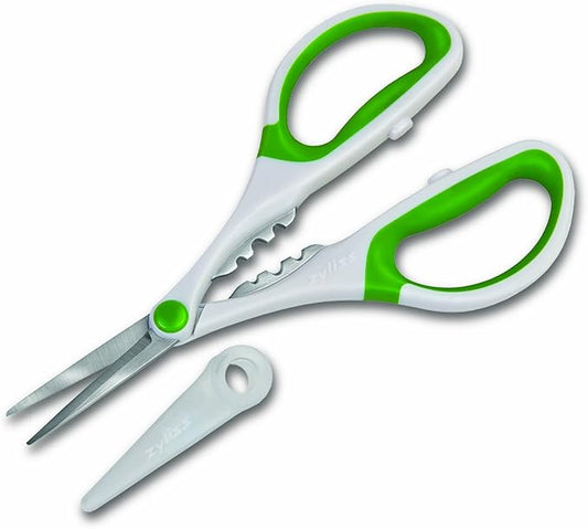 Zyliss Heavy Duty Home & Kitchen Herb Shears Scissors with Innovative Stem Stripper, Versatile Kitchen Shears for Trimming Weeds, Flower Buds & More - White/Green - 8.5 x 4.2 x 0.4 inches
