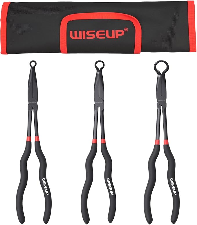 WISEUP 3-Piece 11" Long Reach Hose Grip Pliers Set, 5/16-Inch, 1/2-Inch, 3/4-Inch Dia O-shape nose plier for Easy Removal and Installation of Automotive Hoses and Fitting