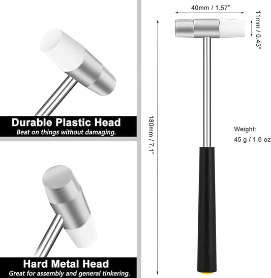 Dual Head Small Hammer, Plastic Head and Metal Head, Double face Jewelry Mallet, Mini Hammer for Crafts, Watch, Tuning, Woodworking, Toys, DIY, Leather, Instruments, 7 Inches,