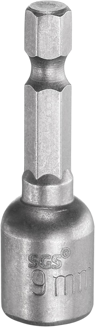 HARFINGTON Nut Driver Drill Bit 9mm Metric Socket 1/4" Hex Shank 1.89" (48mm) Long Magnetic 6-Point Sockets Quick Change CR-V Steel Bolt Setters for Power Drill Drivers