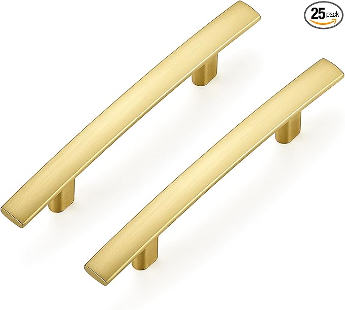 Ravinte 25 Pack | 5-3/16'' Curved Cabinet Pulls Brushed Brass Kitchen Drawer Pulls Arch Cabinet Handles 5-3/16?쒵ength, 3??Hole Center