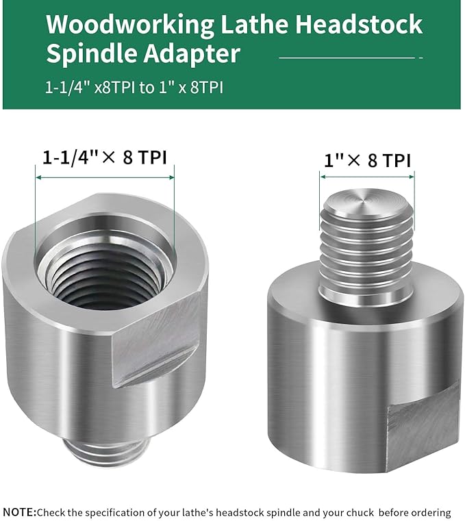 Lathe Spindle Adapter,Lathe Headstock Spindle Adapter,Converts 1-1/4" x 8TPI to 1" x 8TPI for Woodworking Lathe