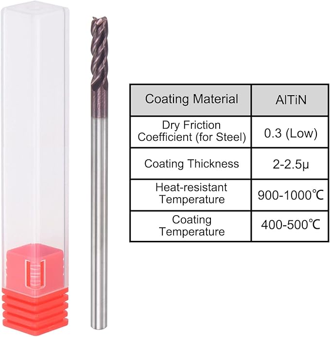 uxcell Square Nose End Mill, 4mm Tip Dia Solid Carbide AlTiN Coated CNC Router Bits 4 Flute Spiral Milling Cutter HRC55 with 4mm Shank 75mm (3-inch) Length