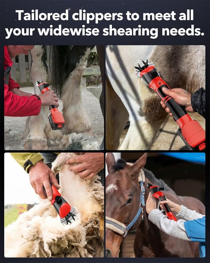 Sheep Shears, 20V Horse Clippers Cordless, 2x4.0Ah Batteries Brushless Clippers, Heavy Duty Electric Shears, Horse Grooming Kit for Thick Coat