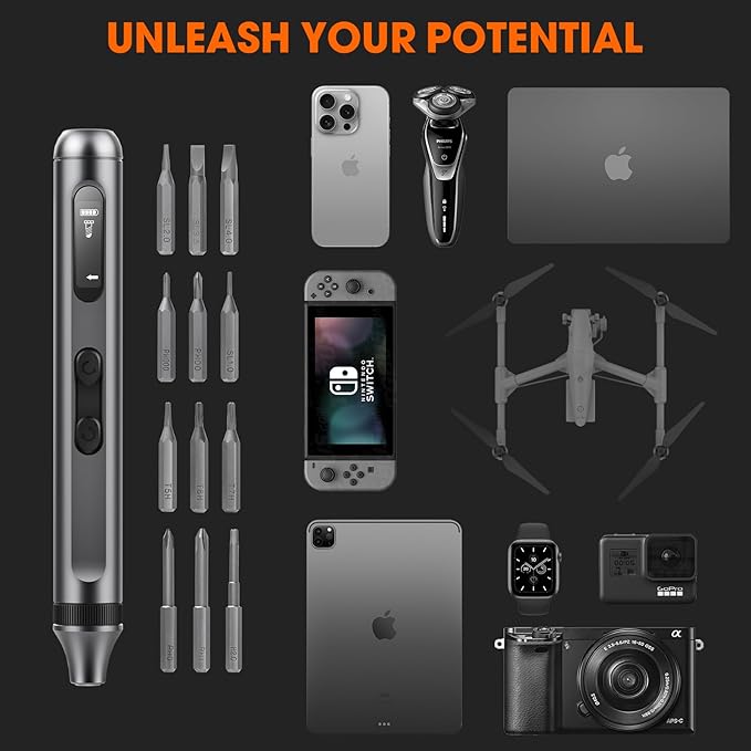 MAXME100짰 Powerful Cordless Electric Precision Screwdriver Set With LED Light - Small Mini Micro Screwdriver Set for DIY Projects and Repairs Gift - Rechargeable Portable
