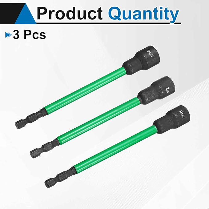 HARFINGTON 3pcs Nut Driver Drill Bit 7/16+1/2+9/16 Inch SAE Socket 1/4" Hex Shank 6" (150mm) Extra Long Magnetic 6-Point Sockets Quick Change CR-V Steel Bolt Setters for Power Drill Drivers