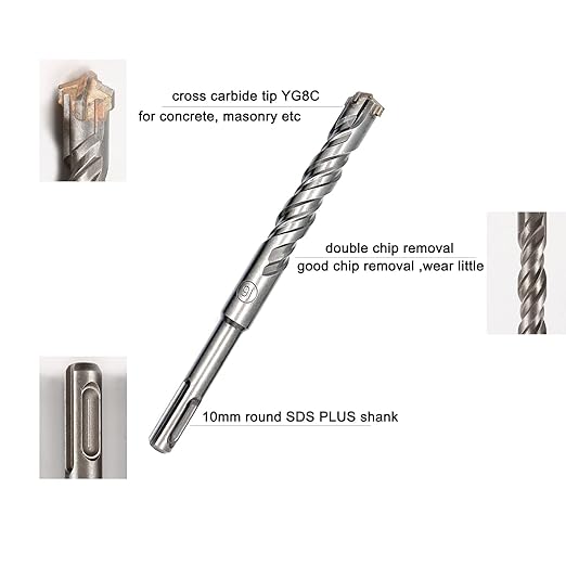 10 Pieces Carbide-Tipped SDS-Plus Rotary Hammer Drill Bit Set for Concrete竊똁rick,Block,Stone,Masonry