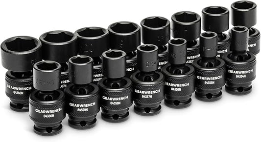 GEARWRENCH 15 Piece 3/8inch Drive 6 Point Universal Impact Socket Set, Metric - 84918N