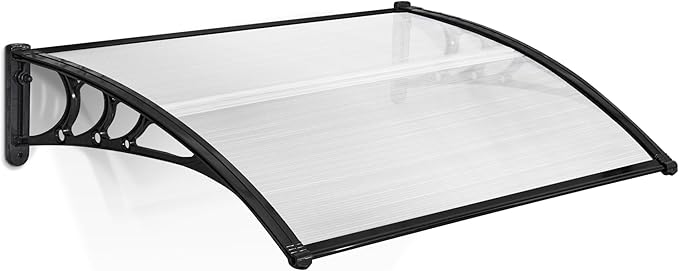 MCombo 39" x 38.6" Window Awning Outdoor Polycarbonate Hollow Sheet Door Patio Canopy, 6055-4040(Glear Board with Black Bracket)