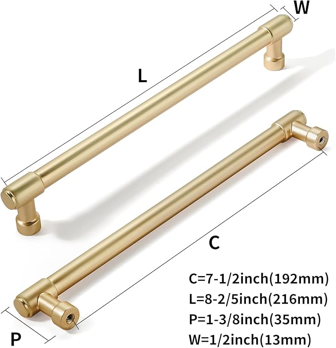 khtumeware 10 Pack 7-1/2 Inch(192mm) Brushed Gold Cabinet Pulls Kitchen Cabinet Hardware for Cupboard Drawer Pulls Dresser Handle