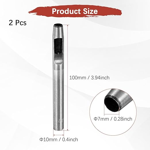 7MM Leather Hole Punch Tool [2PCS] - Metal Round Belt Hole Puncher Use for Leather Working & Belts & Watch Band & Paper & Plastic - [Silver Tone] Round Hollow Tools