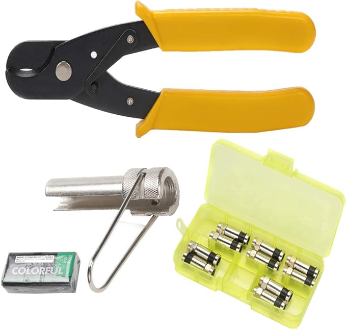 TLS.eagle F Compression Tool Coax Cable Crimper Kit, Adjustable RG6 RG59 RG11 75-5 75-7 Coaxial Cable Stripper with F Compression Connectors Pack of 10