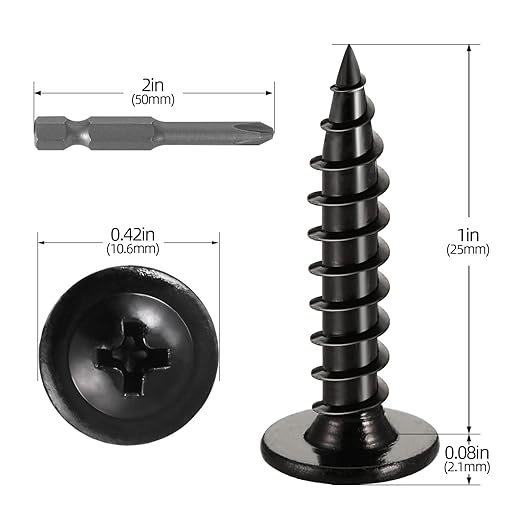 #8 x 1 (120 PCS) Modified Truss Head Wood Screws, Phillips Drive Quick Metal Self Tapping Screws, Black Coating, Full Thread, Screwdriver Bit Included