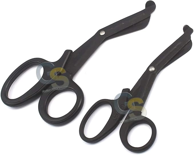 G.S Tactical Black - Premium Fluoride Scissor 7.5" and 5.5" Set of 2 Ideal for EMT, First Responder, Firefighter,