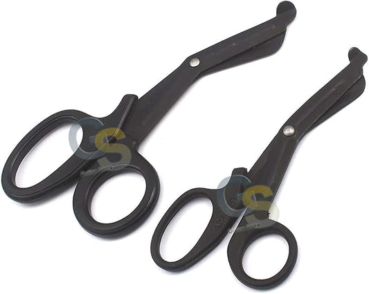 G.S Tactical Black - Premium Fluoride Scissor 7.5" and 5.5" Set of 2 Ideal for EMT, First Responder, Firefighter,