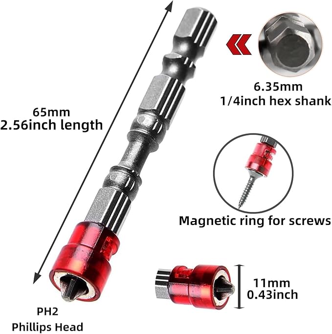 26 Pieces PH2 Phillips Magnetic Screwdriver Bit Set with Magnetic Screw Ring Holder and Insert Bit - Professional S2 Steel Tool Kit for Home/Car/Electronics Repair