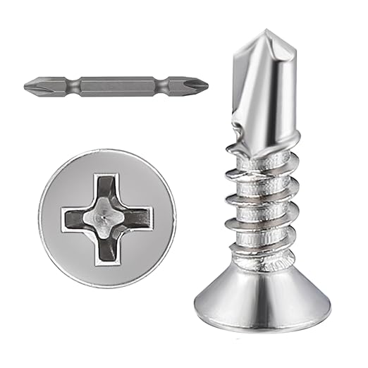 Wensilon竊?00pcs竊?8횞5/8?쓋or Sheet Metal Self-Tapping Screws 410 Stainless Steel Flat Head High-Strength Quick self-Drilling Screws