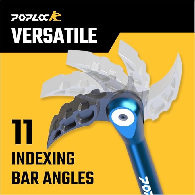 Poplock Indexing Pry Bar Set, 3-Piece Adjustable Pry Bars with Double Push-Lock | 8, 12 & 17 inch Double-Joint 121 Position Prybar for Automotive, DIY & Industrial Use