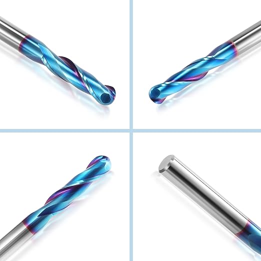 HQMaster Ball Nose Router Bit Upcut 1/4 Inch Shank Solid Carbide CNC Router Bit with Nano Blue Coating CNC Bits End Mill for Woodwork Mortise Slot Trim