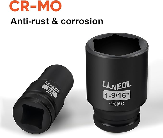 3/4 Inch Drive Socket Set, 12Pcs Impact Deep/Jumbo Sockets, Standard SAE 3/4" to 1-9/16", 6-Point CR-MO Heavy-Duty Big Socket Set for Large Vehicle & Equipment Maintenance