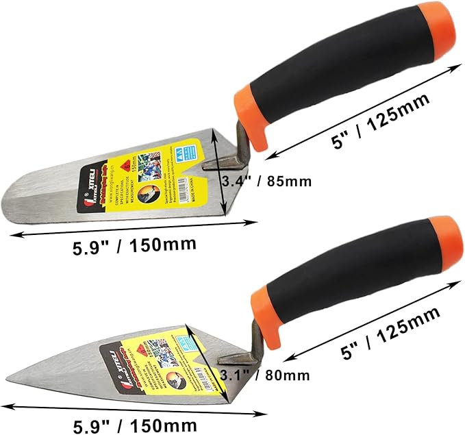 2 Pcs Pointing Trowel and Gauging Trowel Set,6" Masonry Hand Tool Set with Soft Grip Handle,Margin Trowels Bricklaying Trowels Building Products (6 Inch)