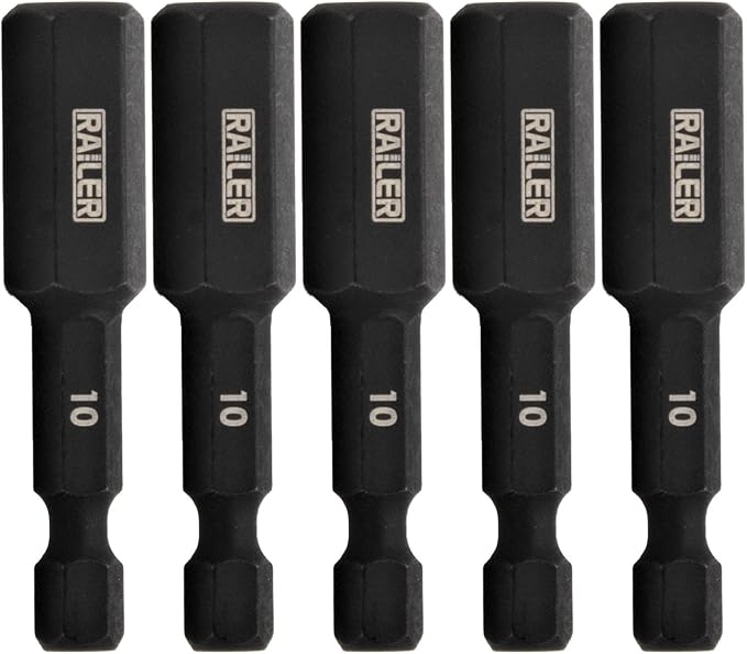 Hex 10mm Impact Driver Bit - Railer Allen Wrench Drill Hex Bits. 1/4 Quick Release S2 Steel 2 inch 10mm Hex Bits. (5 Pack)