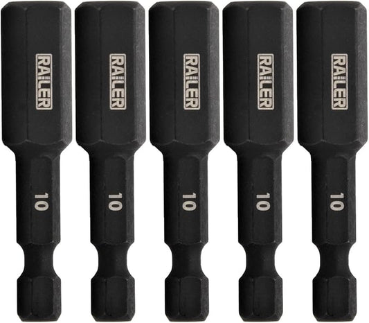Hex 10mm Impact Driver Bit - Railer Allen Wrench Drill Hex Bits. 1/4 Quick Release S2 Steel 2 inch 10mm Hex Bits. (5 Pack)