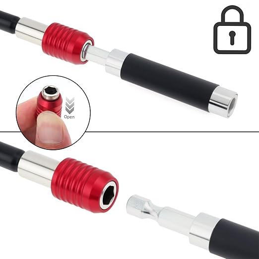 ChgImposs 4PCS Magnetic Drill Bit Extension Set ??300mm (12") Fixed + 80/120/140mm(3.15"/4.72"/5.51") Adjustable Magnetic Screwdriver Bit Holders, 1/4" Hex Quick Release Adapter