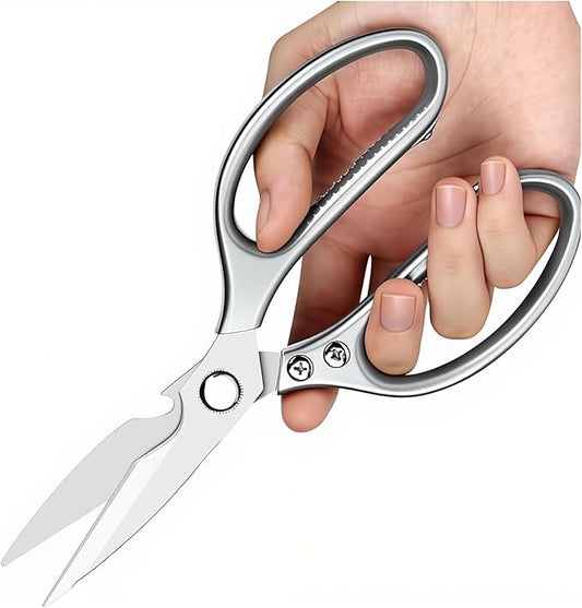 Kitchen Scissors All purpose, Have duty Stainless Steel Cooking Shears for Cutting Meat,Chicken, Poultry, Fish, Herbs, Seafood Scissors with Comfort Grip siver
