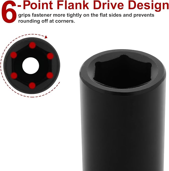 CASOMAN 1/2-Inch Drive x 22mm Deep Impact Sockets, 2 PCS Set, 6-Point, Metric, CR-MO