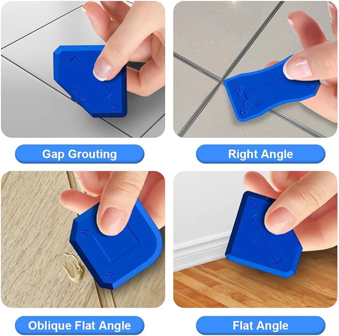 Multifunction Caulking Tool Kit - 9-in-1 Glue Remover Knife, Silicone Scraper with 5 Replaceable Pads for Corner, Angle, Crevice, Grout & Beauty Spatula Sealant Finishing Tool