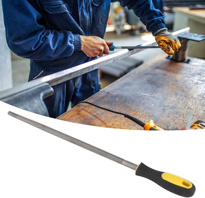 Bastard Cut Mill File, 12in Round Metal Files, Round Mill Steel File Rasp with Plastic Handle, Round Files, T12 Carbon Steel Rat Tail File for Wood, Metal, Plastic (Fine-Tooth)
