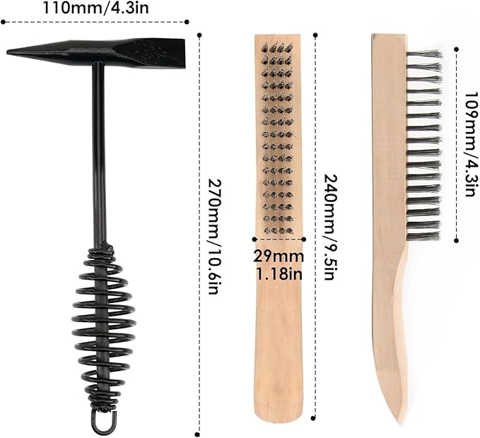 Welding Chipping Hammer with Coil Spring Handle, Cone and Vertical Chisel Welding Chipping Hammer (Hammer and Brush)