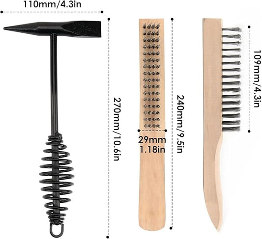 Welding Chipping Hammer with Coil Spring Handle, Cone and Vertical Chisel Welding Chipping Hammer (Hammer and Brush)