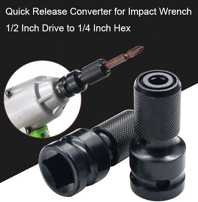 2PCS 1/2 inch Square Drive to 1/4 inch Hex Female Socket Adapter Converter Chuck Adapter for Impact Air and Electric Wrench