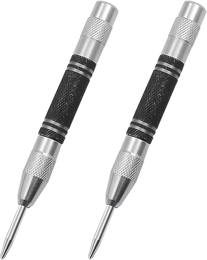 Automatic silver-Black Center Punch, 5 inches, Suitable for Glass, Wood, Plastic, Various Metals竊똕pring Impact Center Marker Tool,2PCS