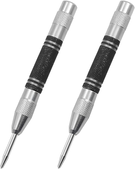 Automatic silver-Black Center Punch, 5 inches, Suitable for Glass, Wood, Plastic, Various Metals竊똕pring Impact Center Marker Tool,2PCS