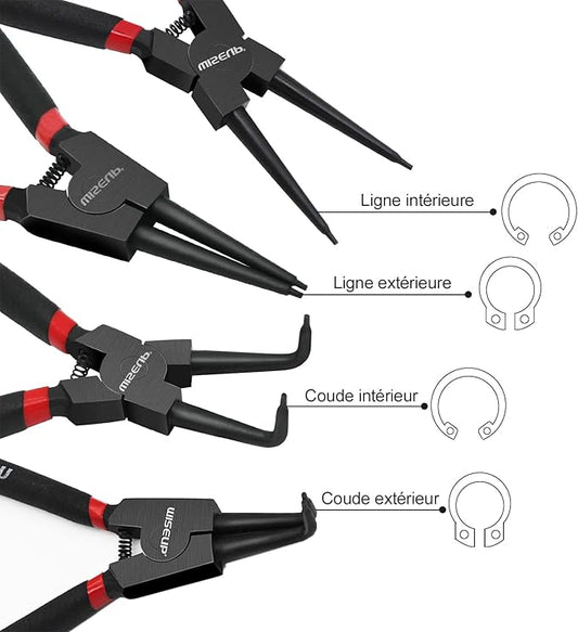 WISEUP Circlip Pliers 7 inch, Bent External Tips (Tip Diameter 1/20") Snap Ring Pliers Heavy Duty for C Clip Remover Retaining