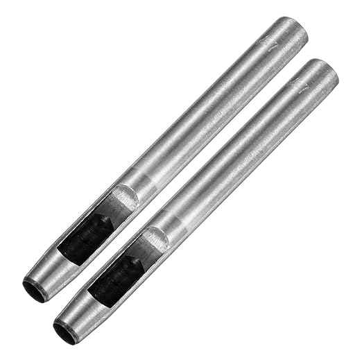7MM Leather Hole Punch Tool [2PCS] - Metal Round Belt Hole Puncher Use for Leather Working & Belts & Watch Band & Paper & Plastic - [Silver Tone] Round Hollow Tools