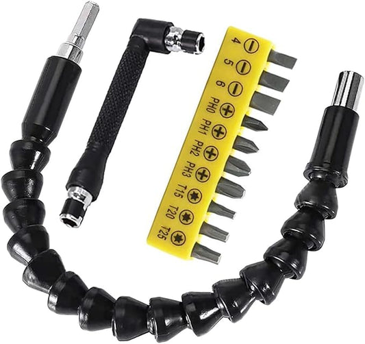 11.7in Flexible Screwdriver Bit Extension Kit - 10pc Set with 90째 Angled Bits and Soft Shaft Adaptors