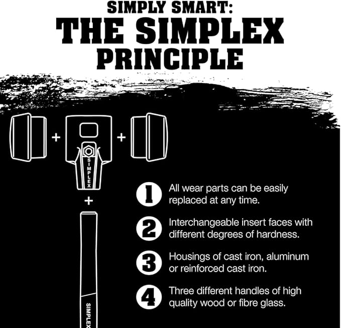 Halder Simplex SledgeHammer 3028.281 - Medium-Hard Rubber Insert, Nylon Insert, Cast Iron Housing with Handle Protection Sleeve, Varnished Wooden Handle, 80mm, 7.6 lbs.