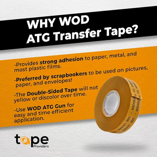 WOD General Purpose ATG Tape, 1/4 inch x 36 yds. (Set of 6 Rolls) Adhesive Transfer Tape Glider Refill Rolls Clear Adhesive on Gold Liner (Acid Free) RWATG20