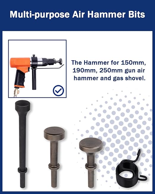 4 PCS Smoothing Air Hammer Bits Set, Smoothing Pneumatic Air Hammer, Extended Length Pneumatic Hammer Bit with Spring, Pneumatic Chisel Bits Tools Kit for Home Improvement