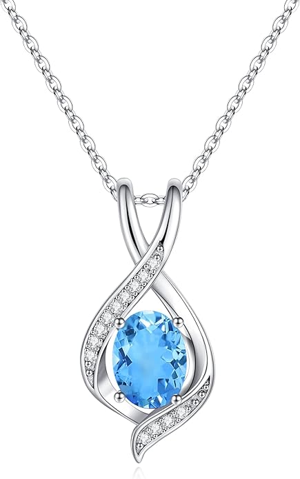 SMILEST Oval Sparkle Birthstone Pendant Necklace, 925 Sterling Silver Gemstone Pendant Anniversary Birthday Gifts for Women Wife Girlfriend Mom Grandma Birthstone Necklace for Women Jewelry Gifts