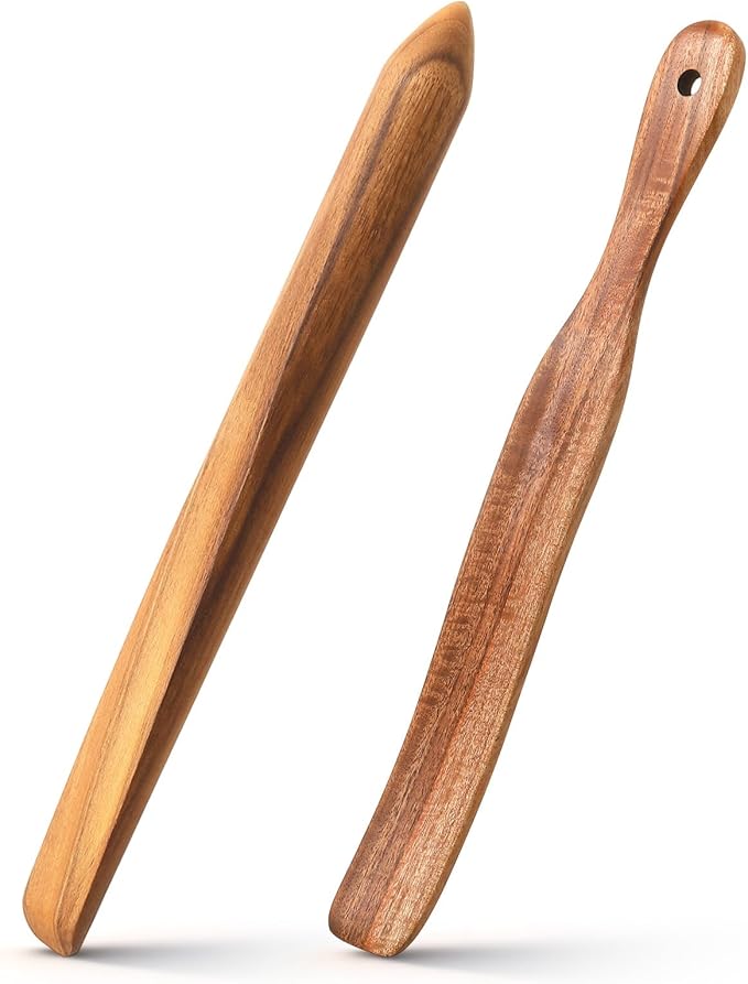 Baderke 11 Inch Wooden Sourdough Bread Mixing Stir and 13 Inch Wooden Spatula Paddle Stirring Stick for Kitchen Cooking Mixing Tool for Sourdough Starter Cookware Pot (Teak Wood)