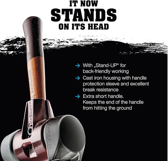 Halder Simplex Soft-Faced Mallet 3028.282 - Medium-Hard "Stand-Up" Rubber Insert, Nylon Insert, Cast Iron Housing with Handle Protection Sleeve, Extra Short Hickory Handle, 80mm, 6.2 lbs.
