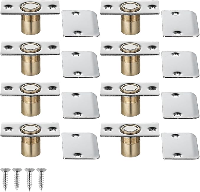 JQK Closet Magnetic Door Ball Catch Hardware, 430 Stainless Steel Catch Adjustable with Strike Plate, Polished Steel Finish 8 Pack, HBC120-BN-P8